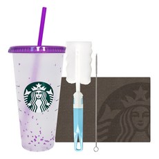 STARBUCKS 星巴克 夏日派對變色可重複使用冷飲杯 + 清潔刷禮盒組, 紫色(冷飲杯), 隨機出貨(清潔刷), 710ml, 1個