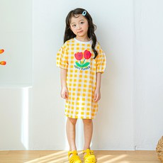 Lala Amang 女童款鬱金香印花格紋連身裙