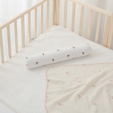 AiRabbit 嬰幼兒用100支紗絎縫純棉長抱枕 含枕芯 圓形, 櫻桃刺繡