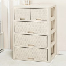 藤編雙面抽屜櫃 4層, 米色微笑, 5格