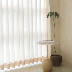 WINDOW DRESS 蝴蝶褶款式雪紡窗簾 2件, 蜜桃米色