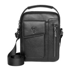 BLUE MOUNT 男款皮革多合一休閒斜背包 CPZ1-6103, 黑色