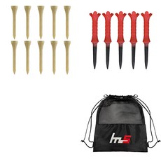 NAYASTYLE 木質高爾夫標準球Tee 10入 + ABS高爾夫長球Tee 紅色 5入 + 收納袋組 GFYP-182-2 + 164-1PU 木質, 木質, 紅色