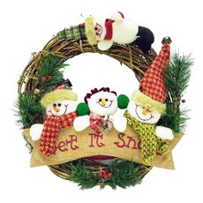 MODACore 摩達客 13吋聖誕雪人家族麻布樹藤花圈, Multi-color, 1個