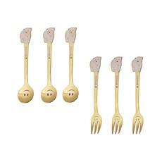 테이블아트 골드윙킹 베어 티스푼 + 티포크 세트, 6개, 티스푼 3p + 티포크 3p