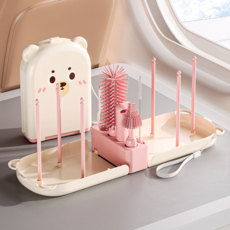 와썹 주방 식기 젖병 건조대 세트, 핑크, 건조대 + 세척솔