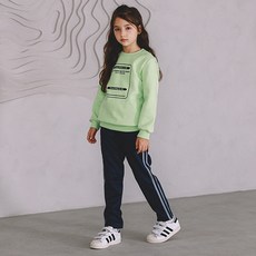 KISPO 兒童款褪色雙線條紋刷毛上下套裝