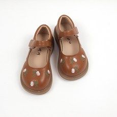 BEBEMARU 女童平面花朵皮鞋 9718