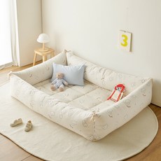 쁘리엘르 순면 유아 범퍼 쿠션 4P 세트 솜포함, 에디 베이지