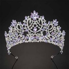 데이먼 비즈 꽃 나뭇잎 포인트 셀프웨딩 티아라 RTY001, 퍼플, 1개