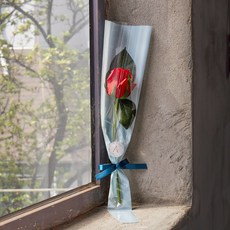 아스파시아 한송이 조화 꽃다발 3p, 장미 레드, 1개