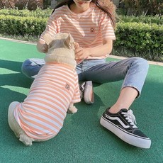 Saekoming 寵物情侶裝條紋T恤套裝, 橘色