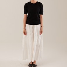 엘쏘 밴딩 주름 플레어 롱 스커트