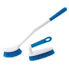 Clean I 方形馬桶刷+磁磚地板刷套組, 藍白色, 1組