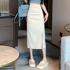 Goodif 女款前開衩修身顯瘦長裙 高腰H字版型柔美風