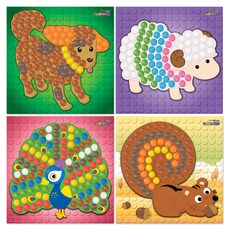 플레이콘 모자이크 보드 만들기 4종 세트 동물1, 강아지, 양, 공작새, 다람쥐, 1세트