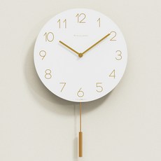 Mooas 平板木質鐘擺靜音掛鐘 白金色, 白金