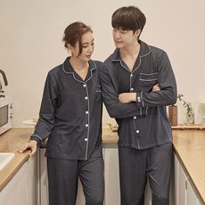 DOSSY 情侶款蜜桃絨長袖翻領睡衣套裝