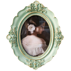 Ecster 歐式復古樹脂橢圓壁掛相框, 1個, 綠色