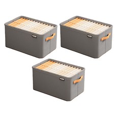 WithWin 不織布可折疊收納箱, 灰色, 特大號(48 x 28 x 25 cm), 3個