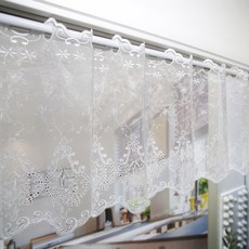 復古花藤刺繡迷你門簾, 白色