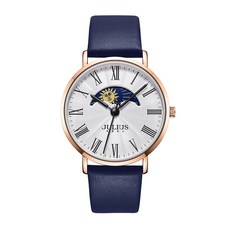 JULIUS 中性款皮革錶帶手錶 太陽月亮款