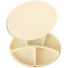 Bluemama 嬰幼兒 Modu-i 吸盤餐盤 + 2種分隔盤 + 彩色吸盤餐盤蓋組合, 1組, 吸盤+小分享盤+大分享盤+吸盤彩蓋, 黃油