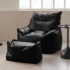 아로미가구 메종노빌레 블리스 기능성 가죽 빈백 1인용 소파 + 스툴 세트 방문설치, 블랙