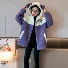 Orenjida Mom 拼色耳朵連帽線條刷毛夾克