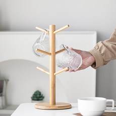 Bareunliving 原木舒適6孔杯架, 米色, 1個