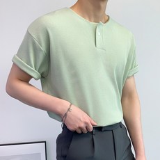 CONFIAR 男士單扣華夫格針織短袖T恤 TC9012