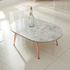 트리팜 LPM 프라하 철재다리 테이블 타원형, 마블클래식(상판) + 로즈골드(다리)
