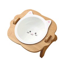 陶瓷貓咪印花餵食碗, 白色的, 1個