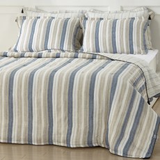 FRESH FIND 條紋亞麻薄被, 藍色