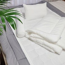 ahtty blanc 莫代爾嬰兒枕頭套2入 + 枕芯 + 薄被 + 身體枕 + 墊子組合, 白色