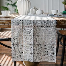 Homeflow 格紋波希米亞圖案白色桌旗, 32 x 180 cm, 混色, 1個