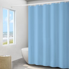 Arty Home 素色防霉浴室浴簾 + 窗簾掛鉤組, 藍色, 1套