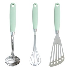 GENIAL 奈米L型小湯勺 + 迷你打蛋器 + 中型三角鍋鏟組合, 1套, 綠色