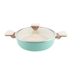 ROYAL HERITAGE GREENPOT電磁爐適用雙耳不沾淺湯鍋+鍋蓋組, 綠色, 24厘米