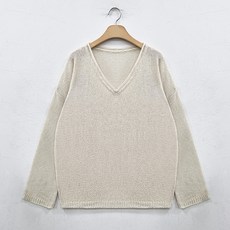 뜨개진 여성용 루즈핏 말림 부클 드리머 브이넥 니트