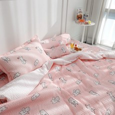 Begozani 卡通圖案泡泡紗夏季薄被, 粉紅色