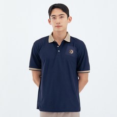 Elsso 男士柔軟撞色翻領高爾夫T恤盾牌刺繡