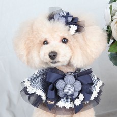 POP PUPPY Cotton Check Flower Cape L, 海軍, 1個