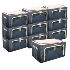 MINEING 現代風收納箱, 圓點海軍藍, 66L, 10個