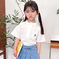 adorebebe 兒童亨利領刺繡短袖襯衫