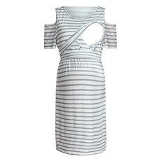 ALL NINE 孕婦露肩條紋連身裙