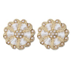 高級方晶鋯石寶石鈕扣 珍珠緞帶 25mm, 2個, 金色白色