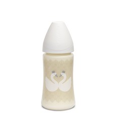 suavinex Puppy Friends系列寬口徑乳膠奶瓶, 白色天鵝, 第1階段(0~4個月), 270ml, 1個