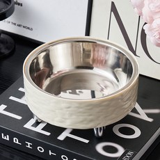 딩동펫 반려동물 스톤패턴 스텐 식기, 화이트, 1개