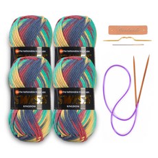 Swiss Kingdom毛線 4捆+針線組+皮標, 1套, 803森林混色（線），隨機發貨（皮標）